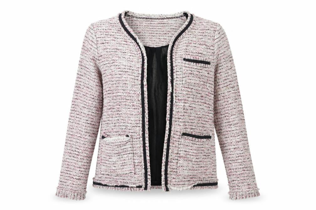 Front view of Papaya women’s pink jacket, size UK 14