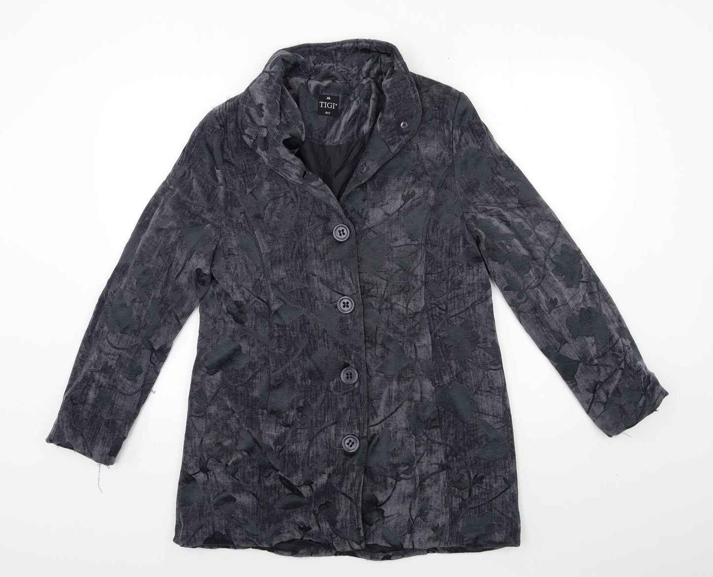TIGI Womens Grey Floral  Overcoat Coat Size 10