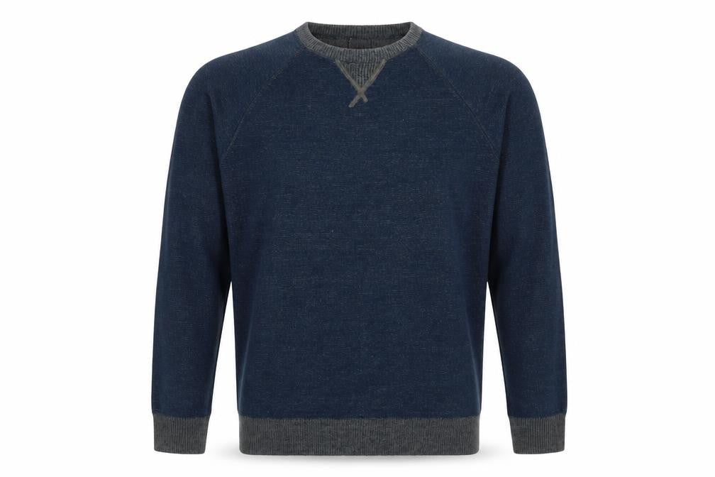 Front view of Easy men’s blue jumper, size L