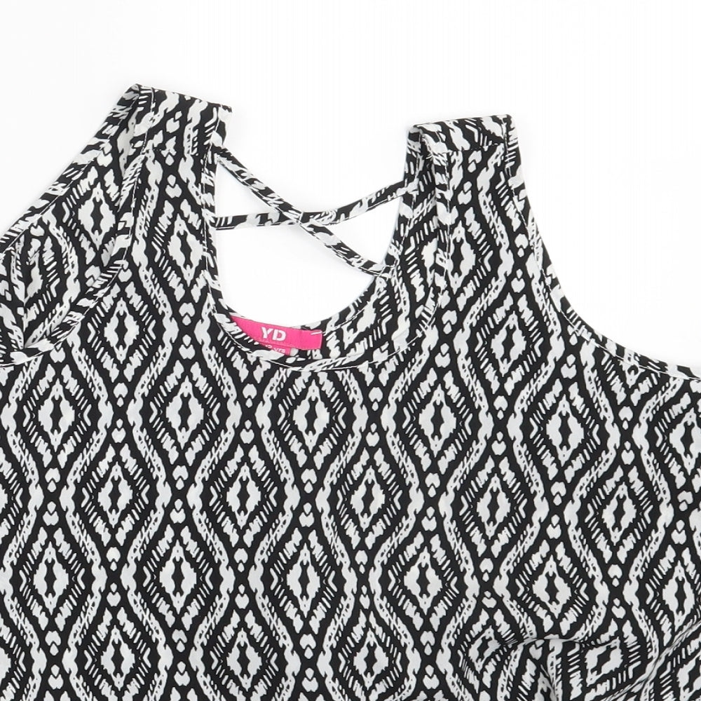 YD Girls Black Argyle/Diamond  Basic Blouse Size 11-12 Years