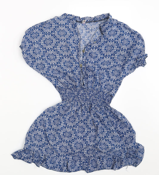 Preworn Womens Blue Floral  Basic Blouse Size S