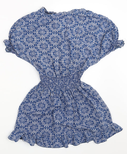 Preworn Womens Blue Floral  Basic Blouse Size S