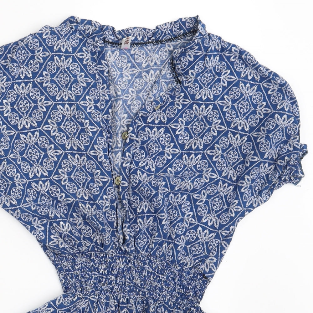 Preworn Womens Blue Floral  Basic Blouse Size S