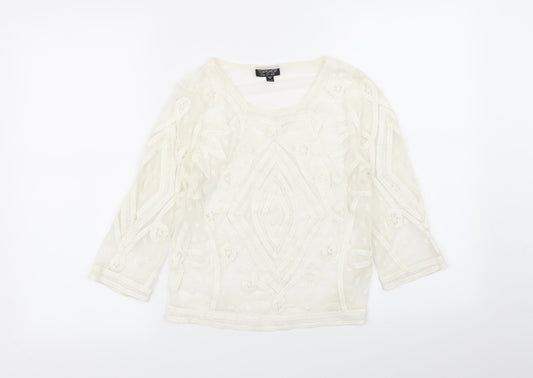 Topshop Womens Ivory Geometric  Basic T-Shirt Size 8