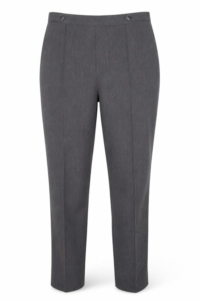 Front view of Originals women’s grey dress pants trousers, size UK 14, 27-inch leg
