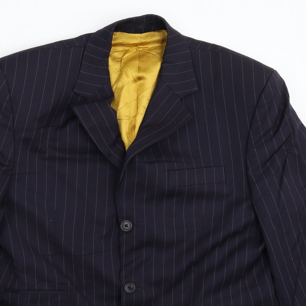 The Suit Room Mens Blue Striped  Jacket Suit Jacket Size 38