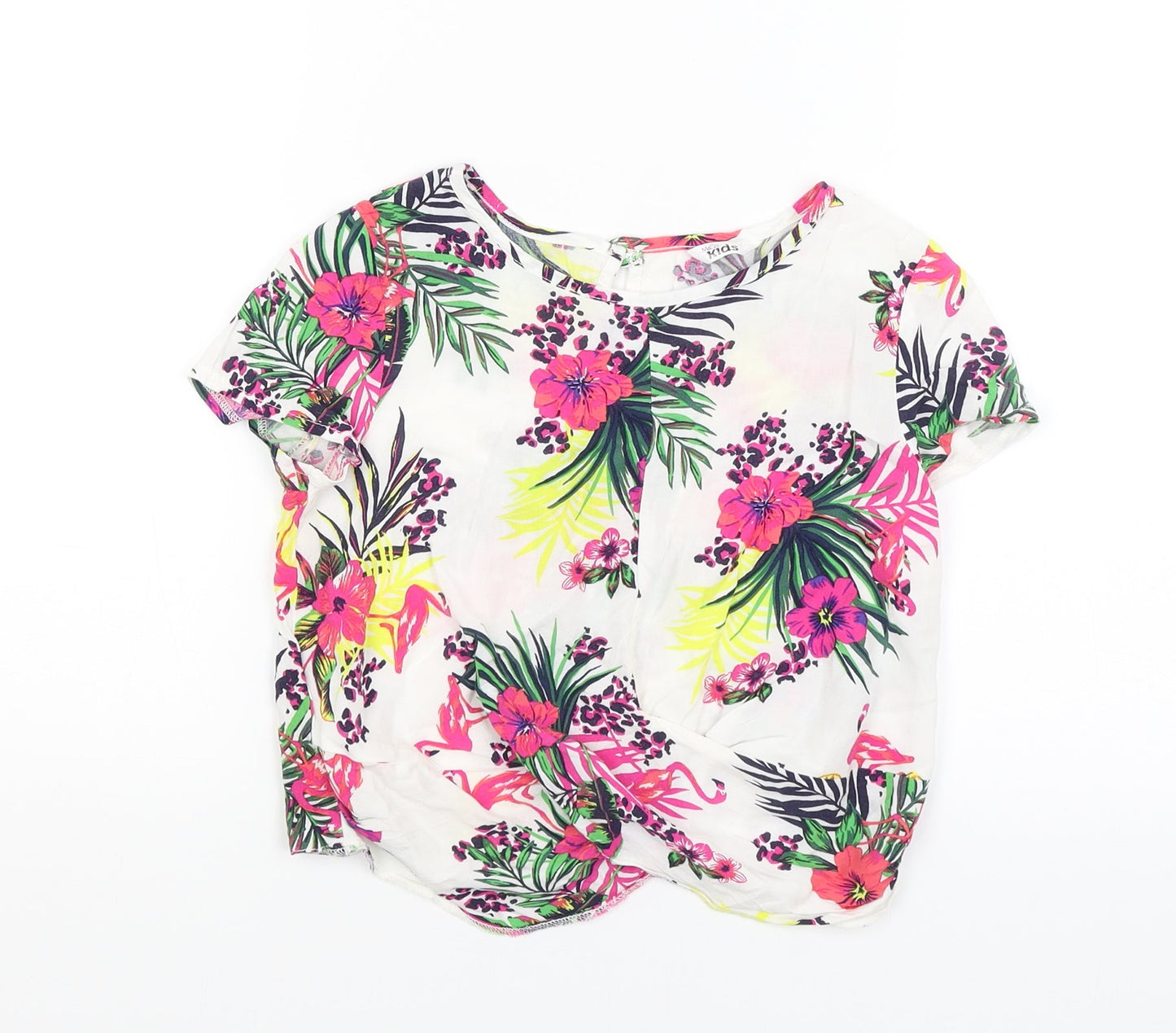 M&Co Girls White Floral  Basic T-Shirt Size 7-8 Years