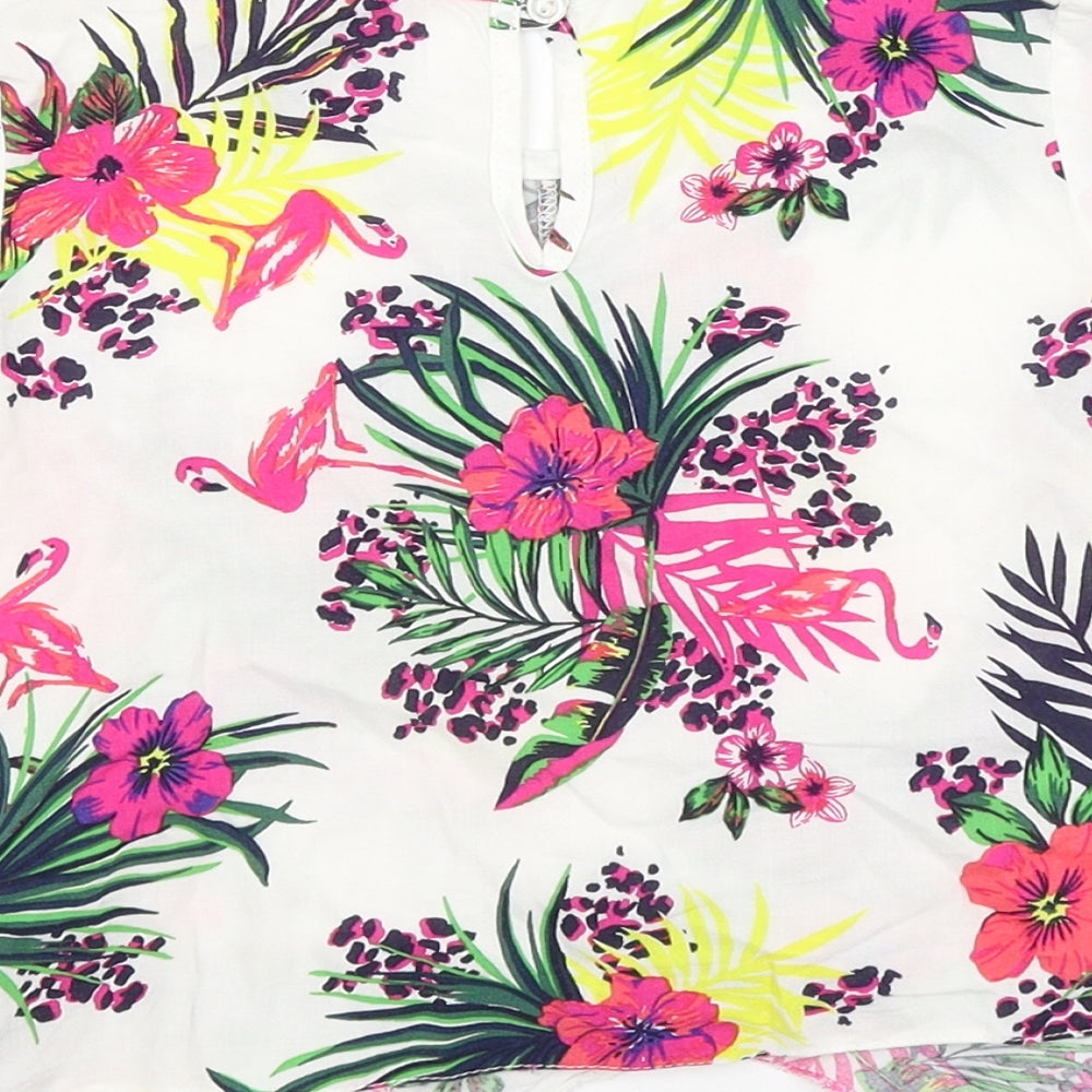 M&Co Girls White Floral  Basic T-Shirt Size 7-8 Years