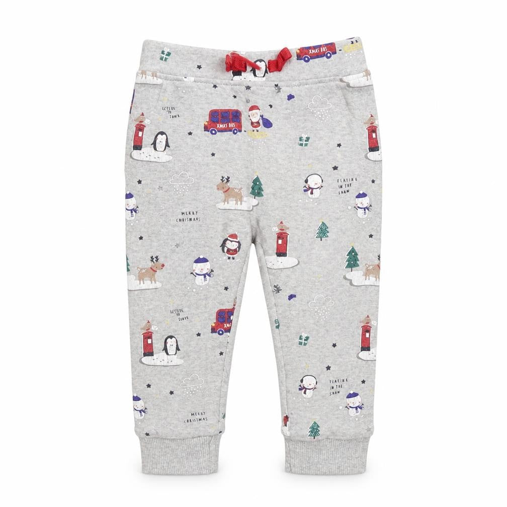 Front view of George girls’ grey geometric jogger trousers, size 9-12, months - washable mark