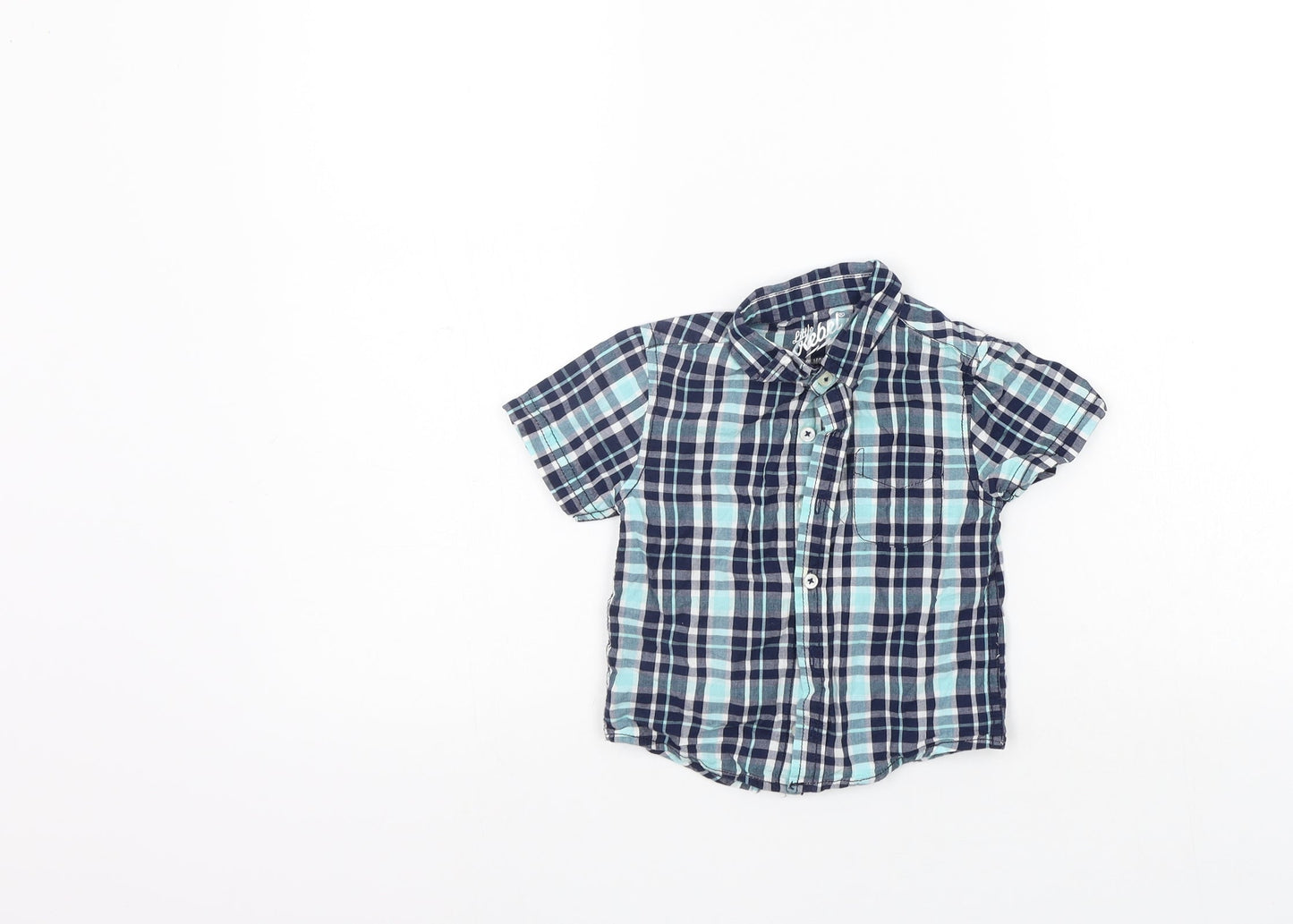 Primark Girls Blue Check  Basic T-Shirt Size 12-18 Months