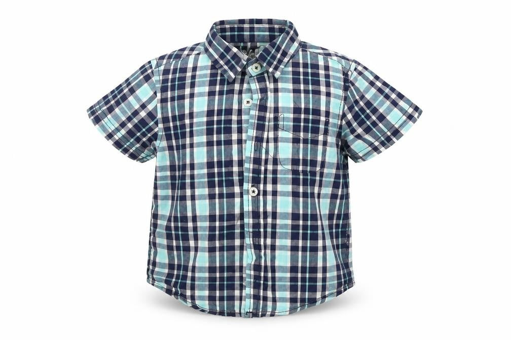 Primark Girls Blue Check  Basic T-Shirt Size 12-18 Months