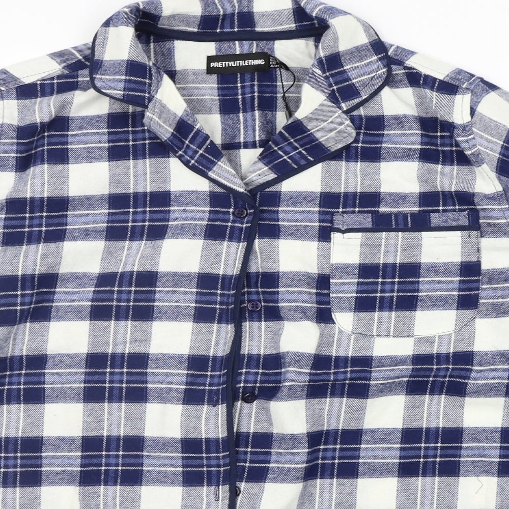 PRETTYLITTLETHING Womens Blue Check  Basic Button-Up Size 14