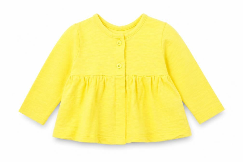 Front view of Mothercare girls’ yellow jacket, size 3-6, months