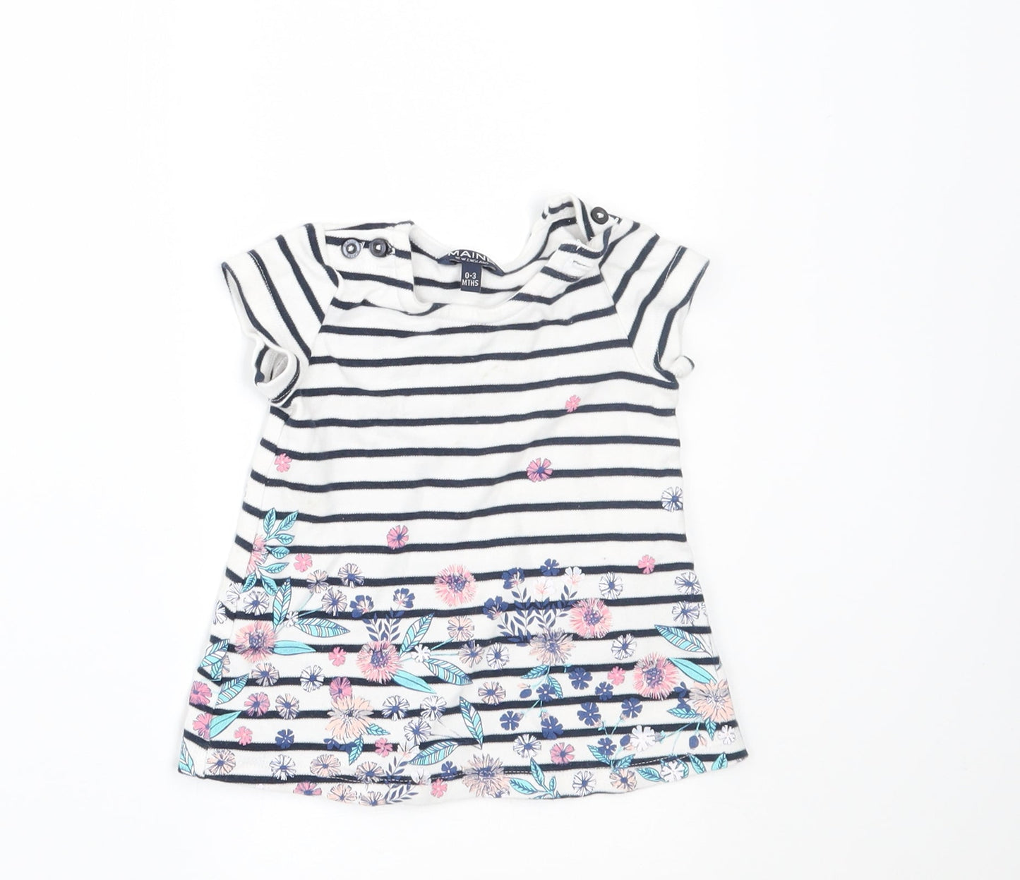 Maine New England Girls White Striped  T-Shirt Dress  Size 0-3 Months
