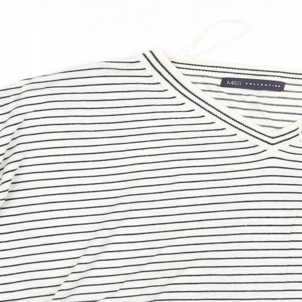 M&S Womens White Striped  Pullover Jumper Size M