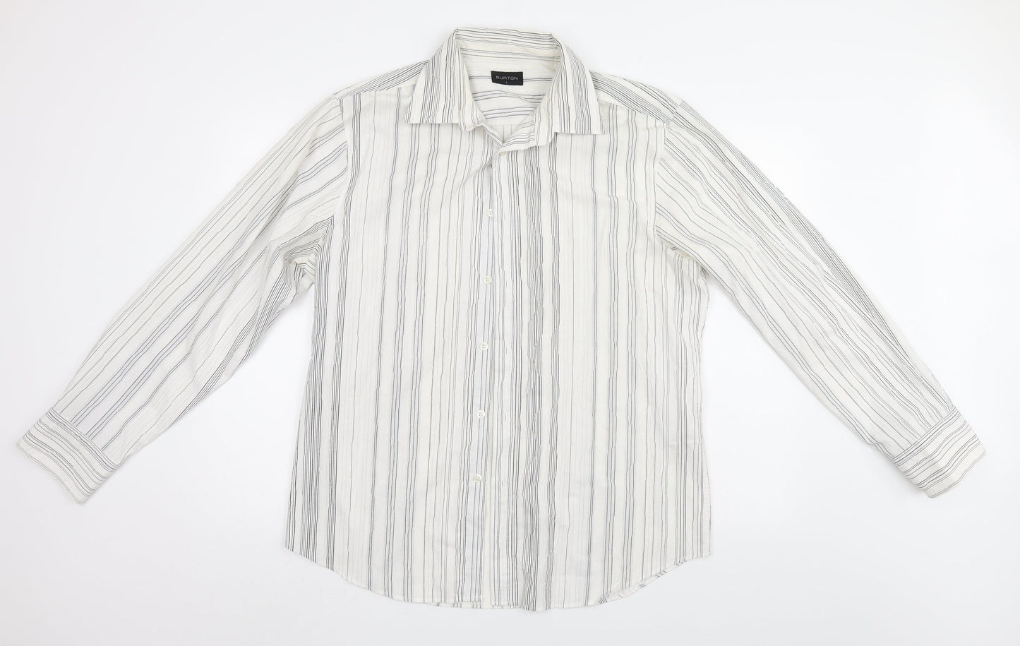 Burton Mens White Striped   Button-Up Size L