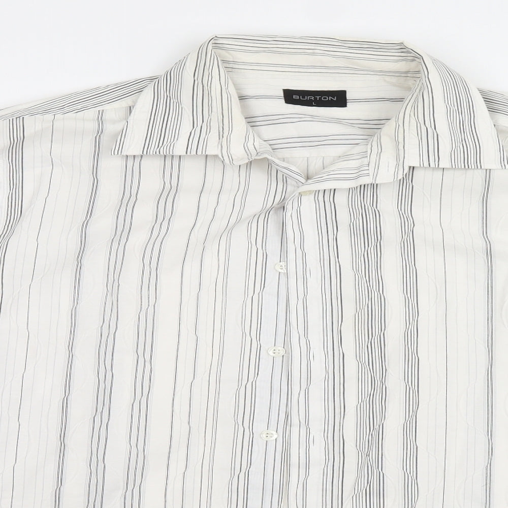 Burton Mens White Striped   Button-Up Size L