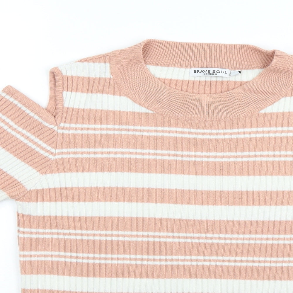Brave Soul Womens Pink Striped  Pullover Jumper Size 14