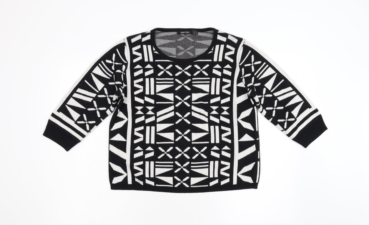 ESMARA Womens Black Geometric Knit Pullover Jumper Size 14