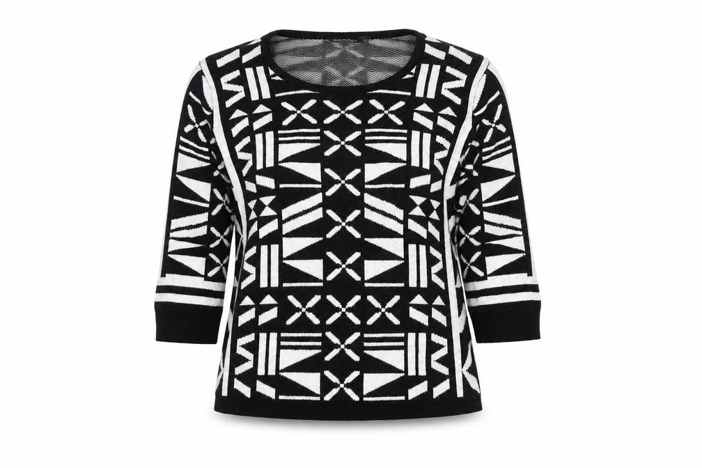 ESMARA Womens Black Geometric Knit Pullover Jumper Size 14