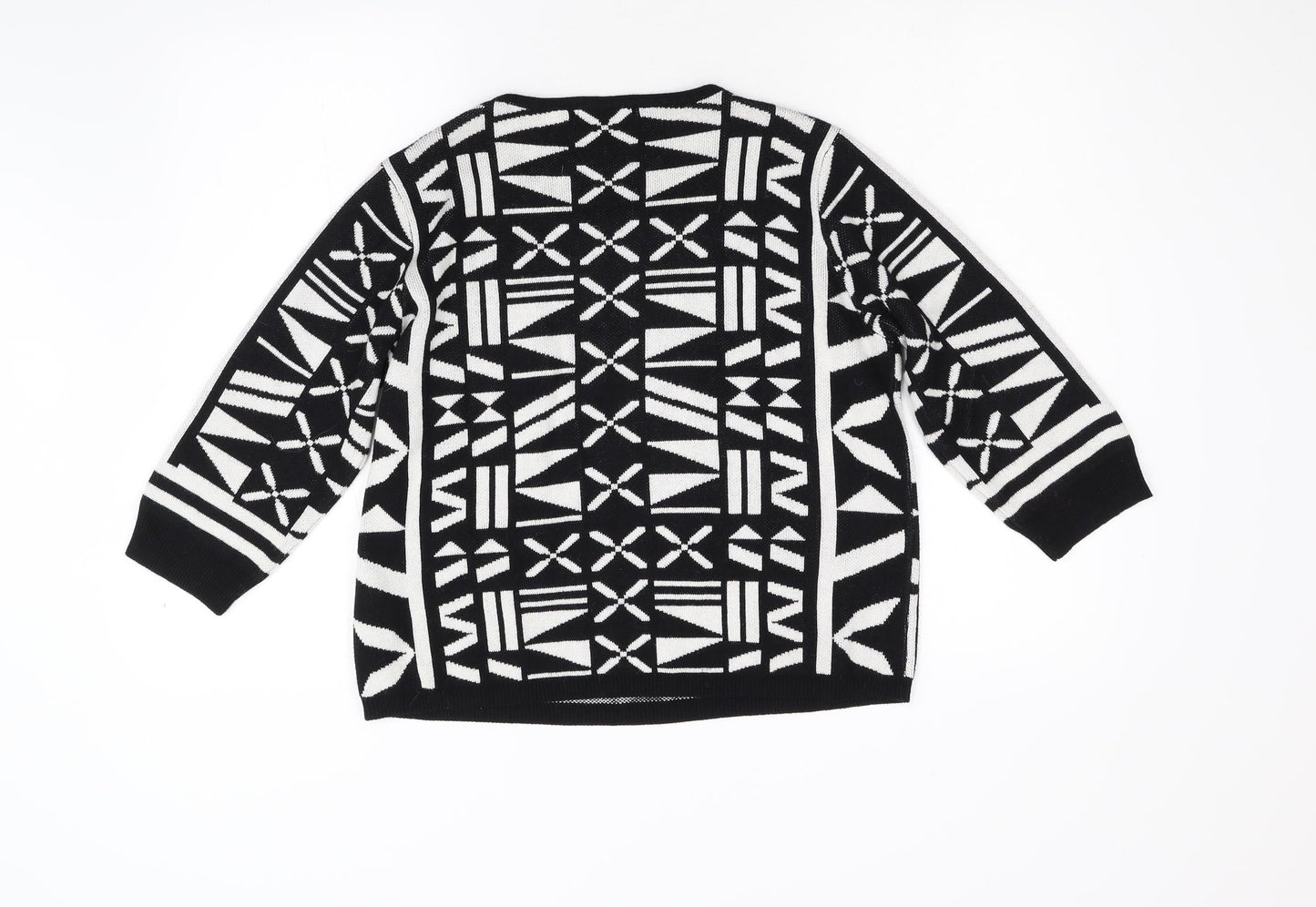 ESMARA Womens Black Geometric Knit Pullover Jumper Size 14