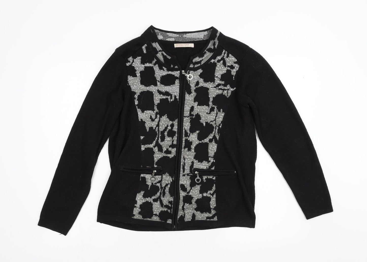 Anna Rose Womens Black Geometric Knit Cardigan Jumper Size S