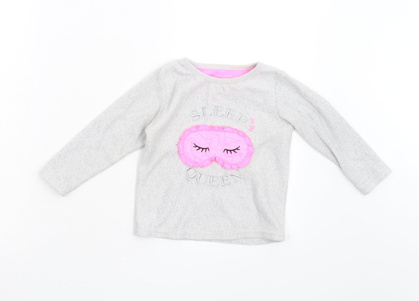 Primark Girls Grey Solid Fleece Top Pyjama Top Size 2-3 Years