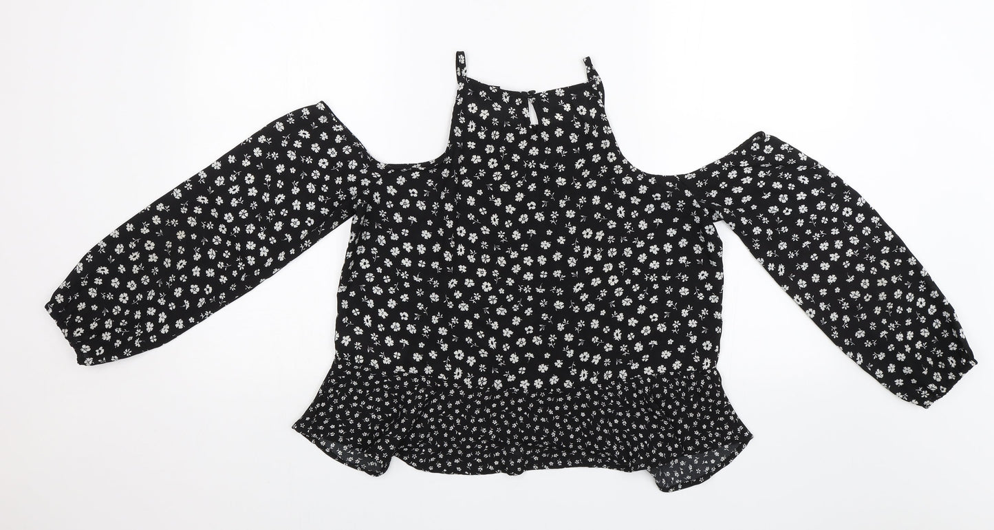 New Look Girls Black Floral  Basic Blouse Size 14 Years