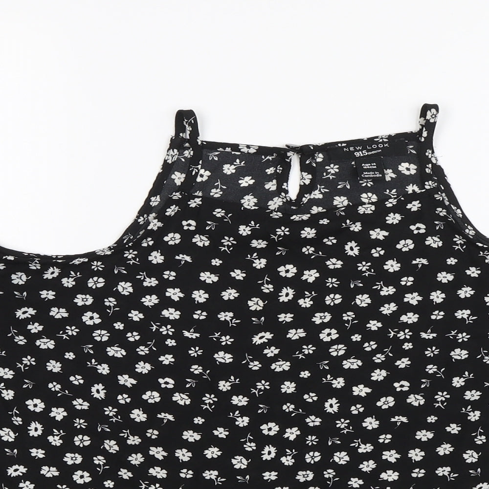 New Look Girls Black Floral  Basic Blouse Size 14 Years