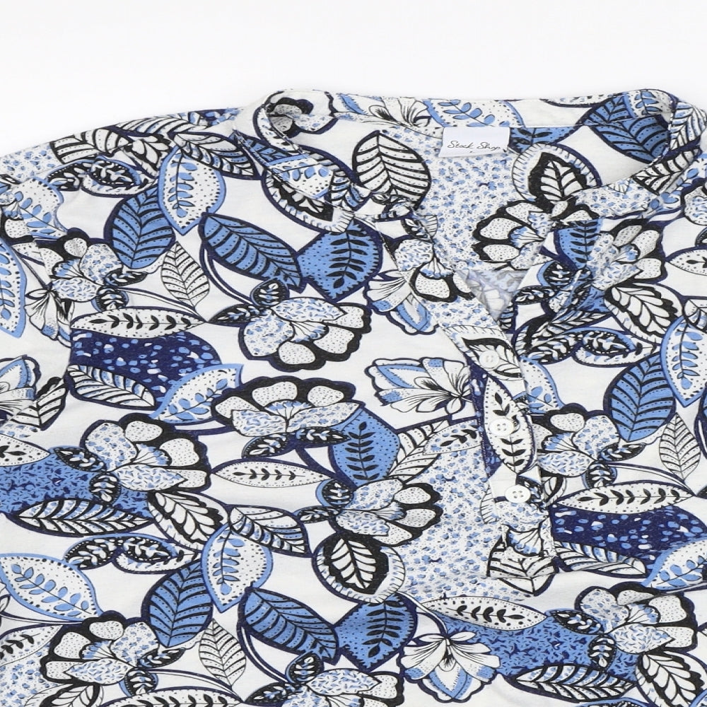 Stock Shop Womens Blue Floral  Basic Blouse Size L