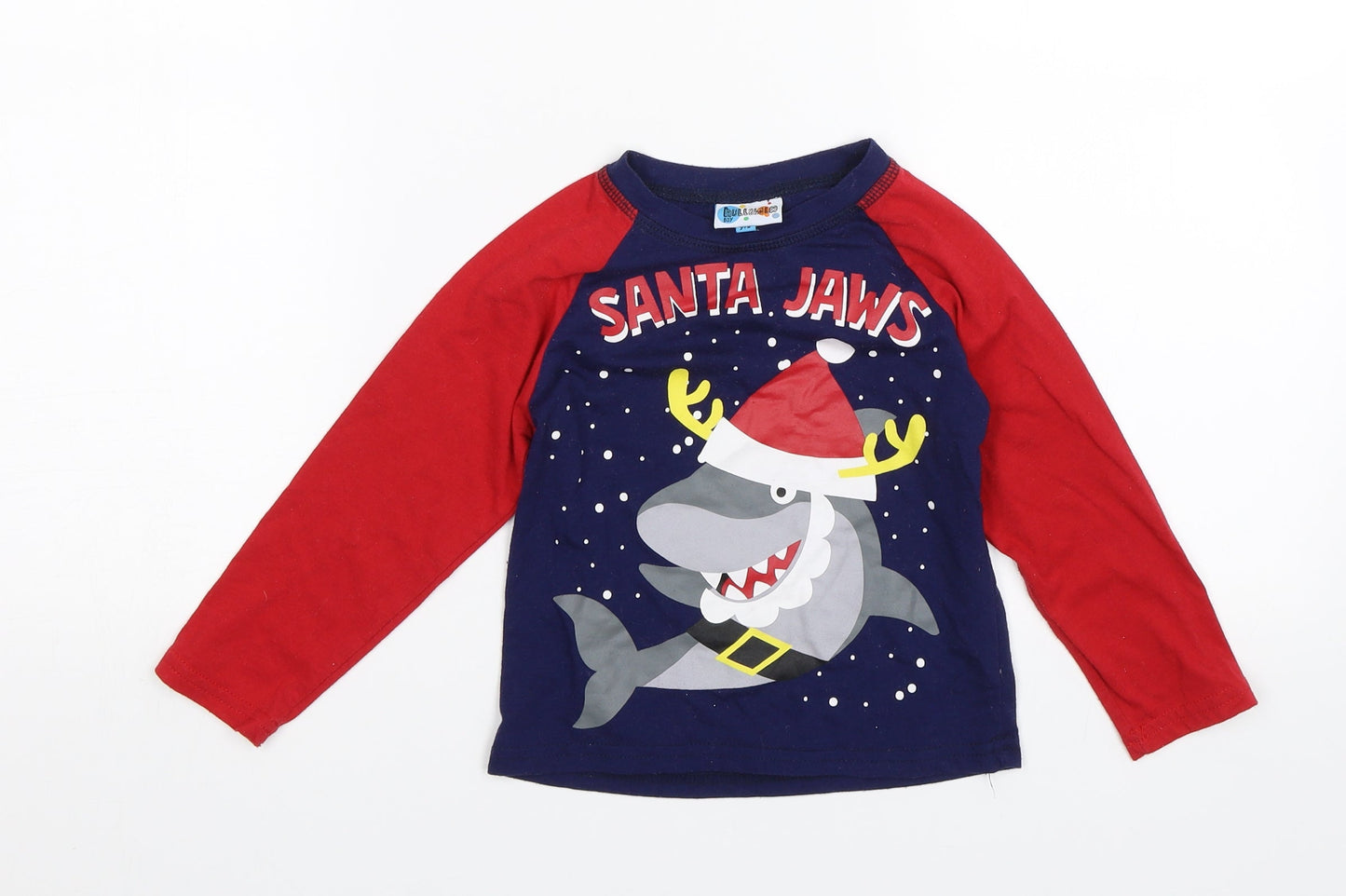 Hullabaloo Boys Black   Basic T-Shirt Size 3-4 Years  - Santa jaws