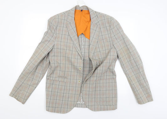 Luigi Spago Womens Beige Check  Jacket Blazer Size M