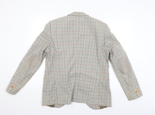 Luigi Spago Womens Beige Check  Jacket Blazer Size M