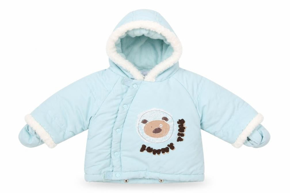 Front view of Colin & Colline girls’ blue jacket, size 0-3, months