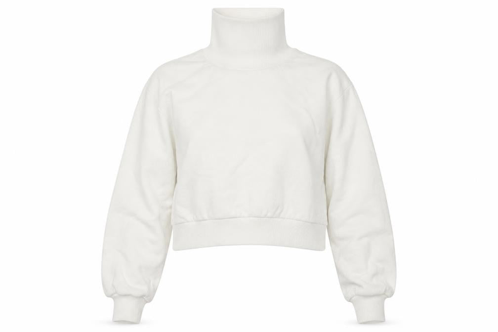 Front view of Miss Selfridge women’s white pullover sweatshirt, size UK 4, - cropped