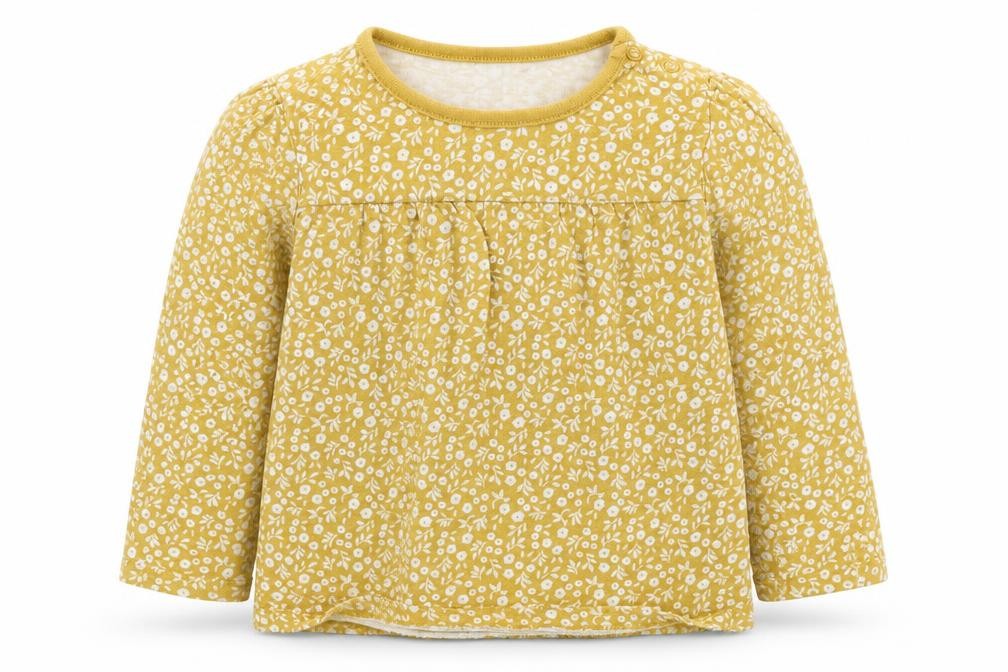 Front view of Tu girls’ yellow floral pyjama top, size 12-18, months