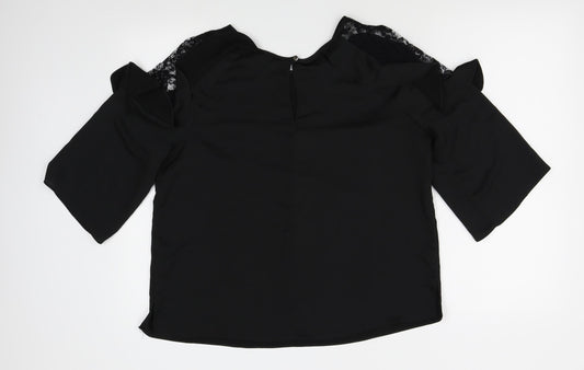 Dorothy Perkins Womens Black   Basic Blouse Size 14  - lace shoulders with frills