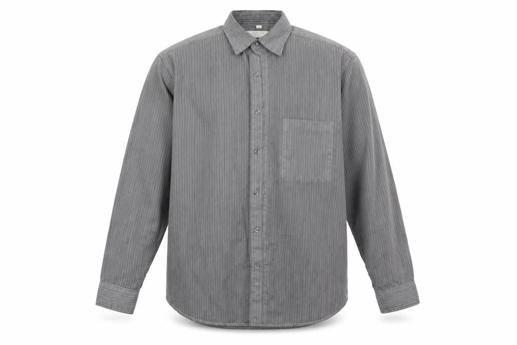 Front view of C&A men’s grey striped button-up, size S