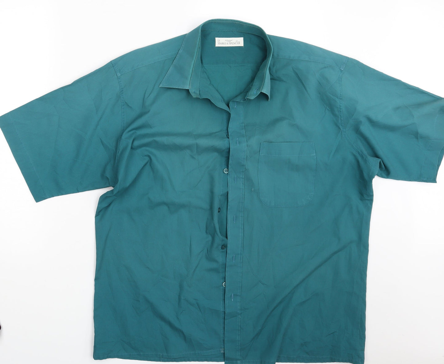 M&S Mens Green    Button-Up Size 17