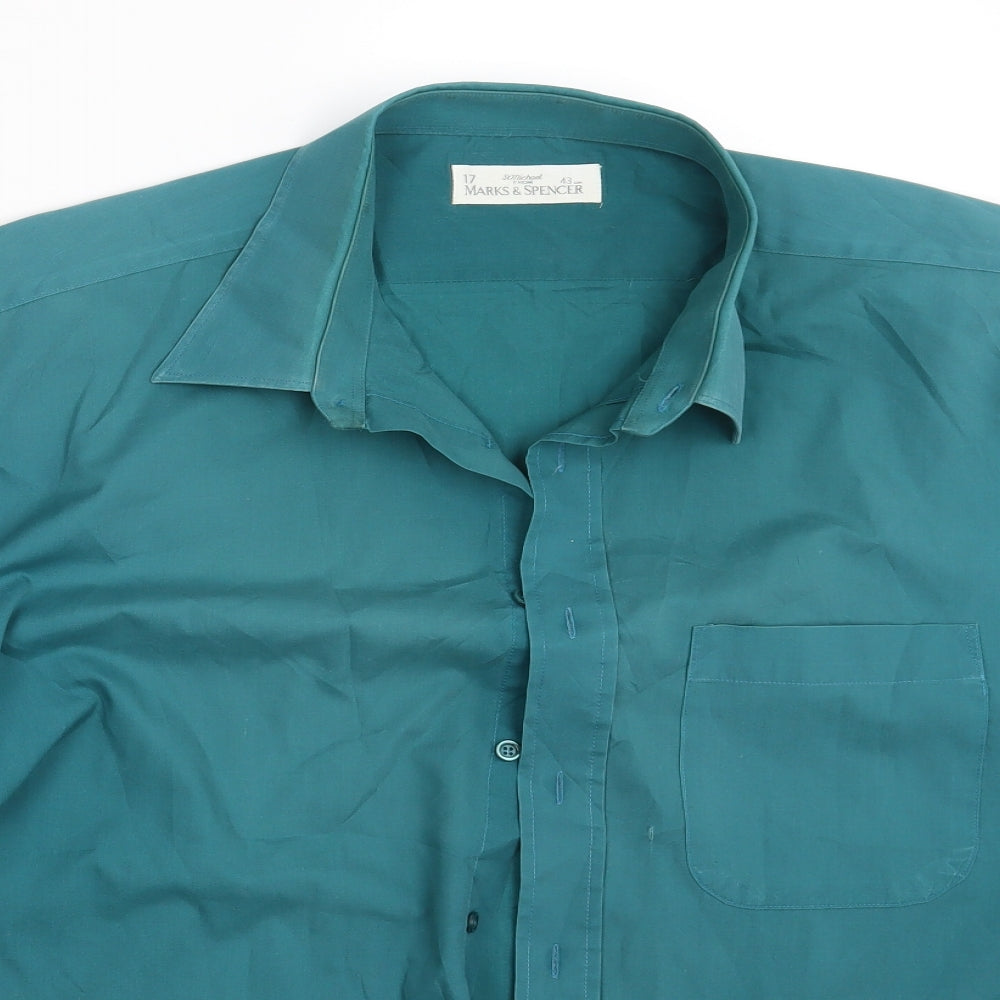 M&S Mens Green    Button-Up Size 17