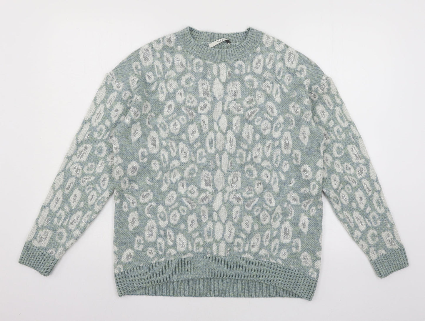 George Womens Blue Animal Print Knit Pullover Jumper Size 8