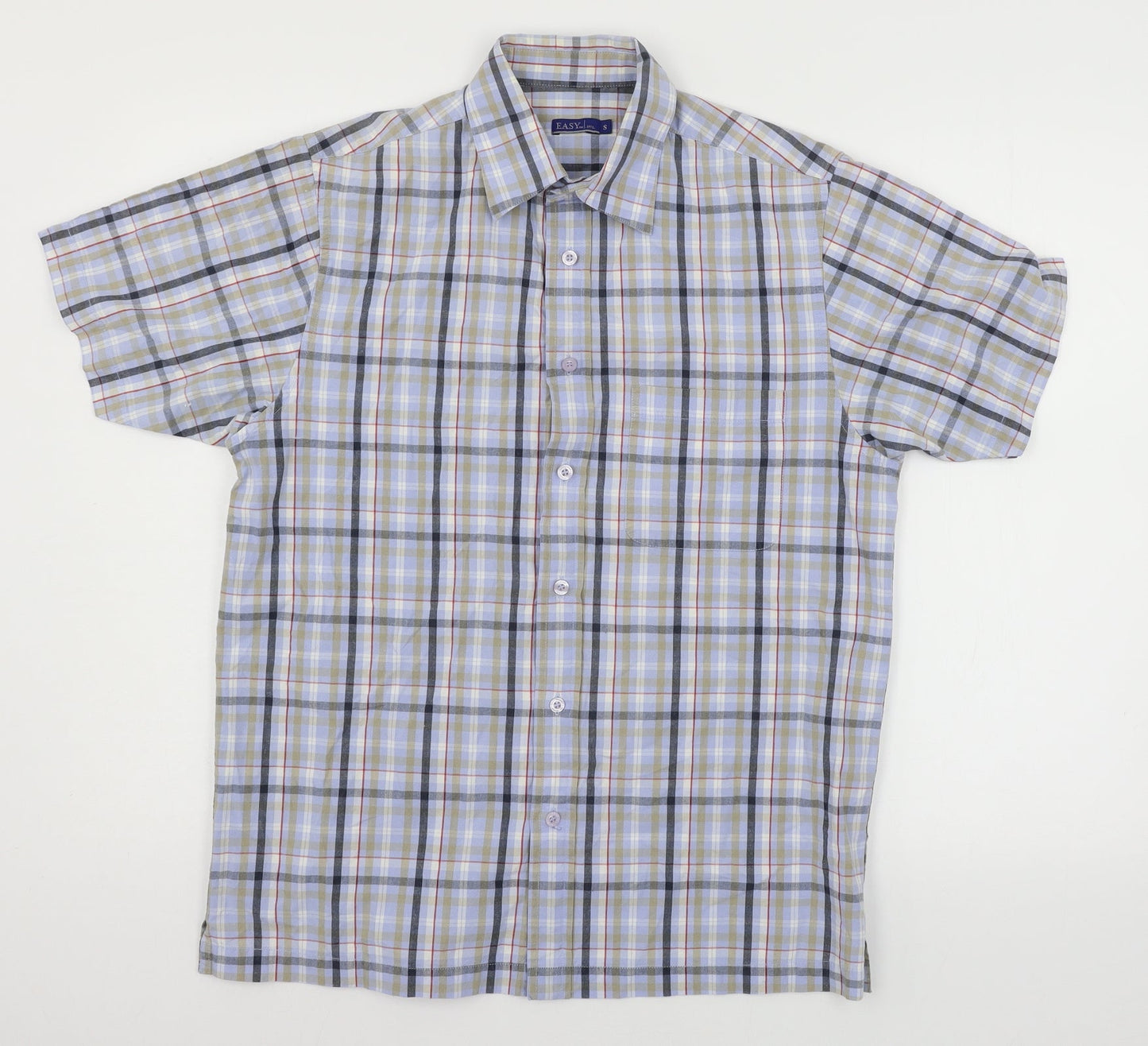 Easy Mens Blue Plaid   Button-Up Size S