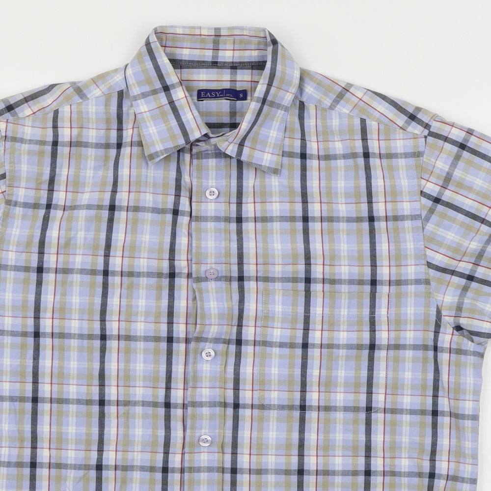 Easy Mens Blue Plaid   Button-Up Size S