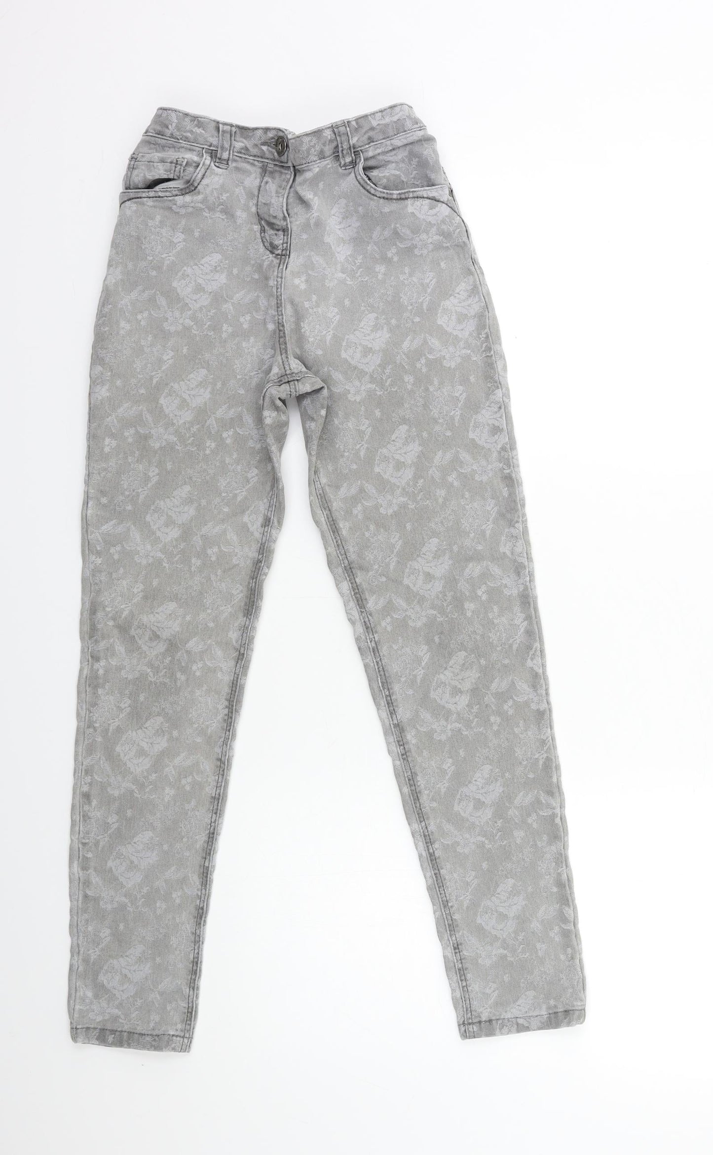 George Girls Grey Floral Denim Skinny Jeans Size 11-12 Years