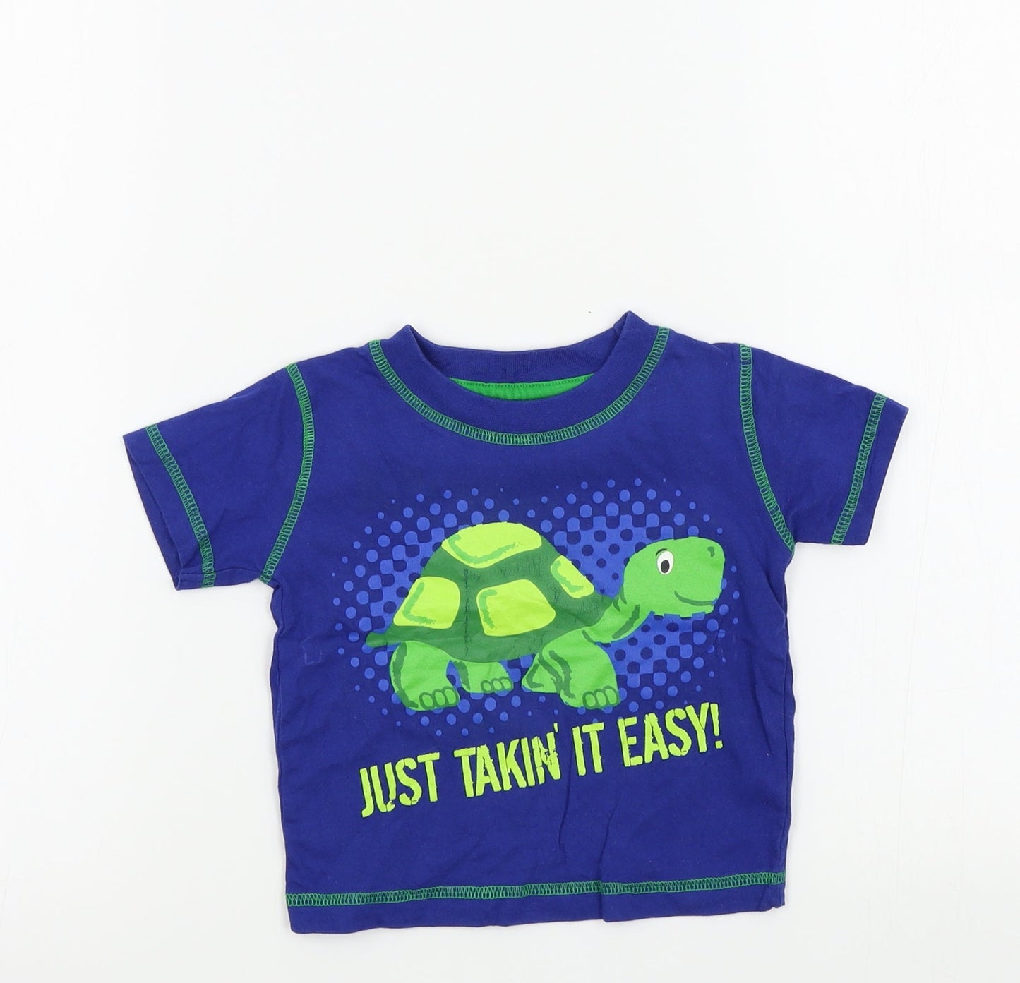 animal crazy Boys Blue Colourblock  Basic T-Shirt Size 18-24 Months