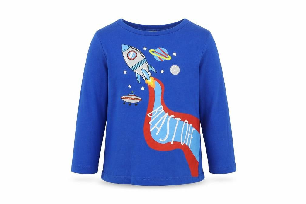 Front view of Pep&Co boys’ blue colourblock basic t-shirt, size 12-18, months