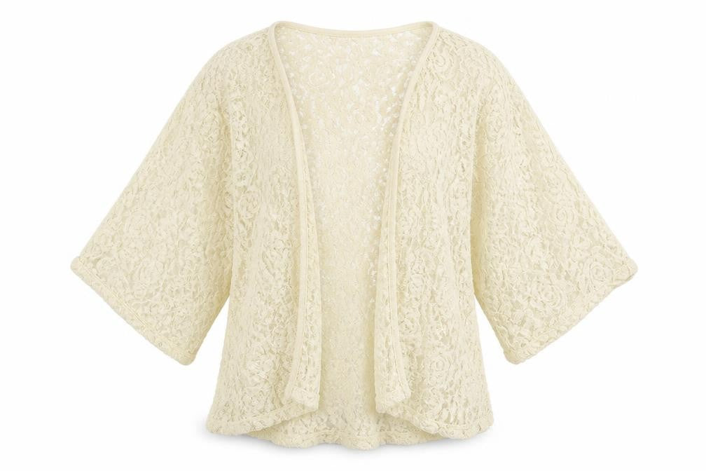 Front view of M&Co girls’ white floral jacket coatigan, size 11-12, years