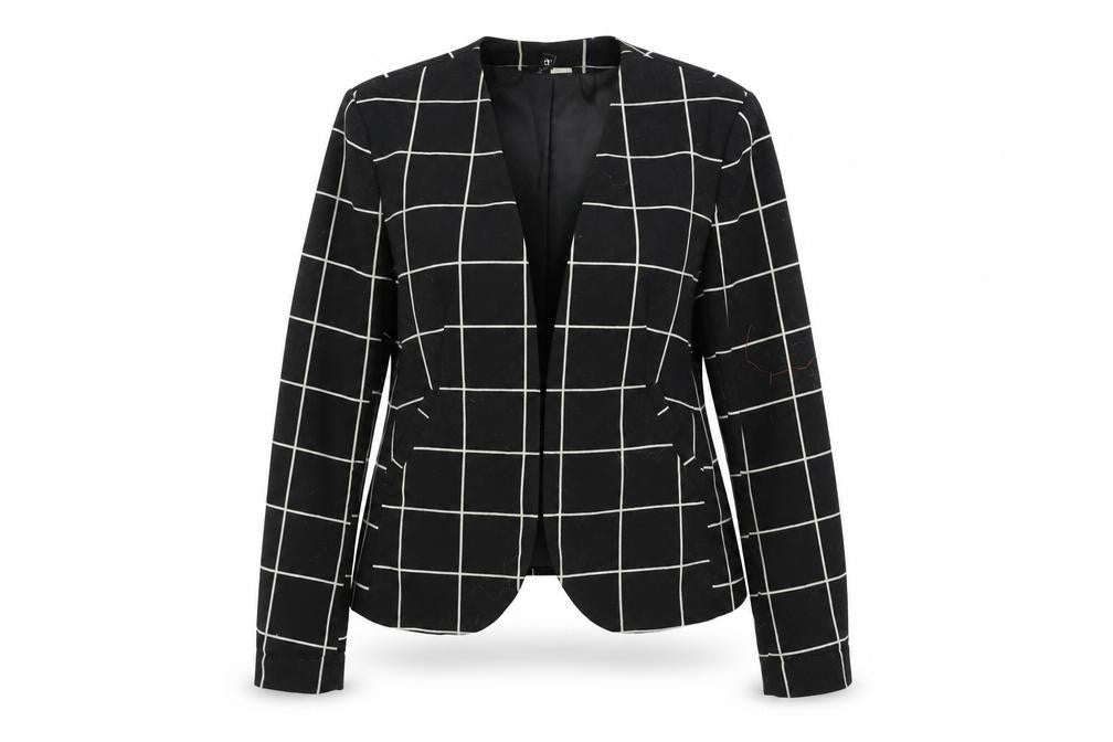 H&M  Womens Black Check  Jacket Blazer Size 14
