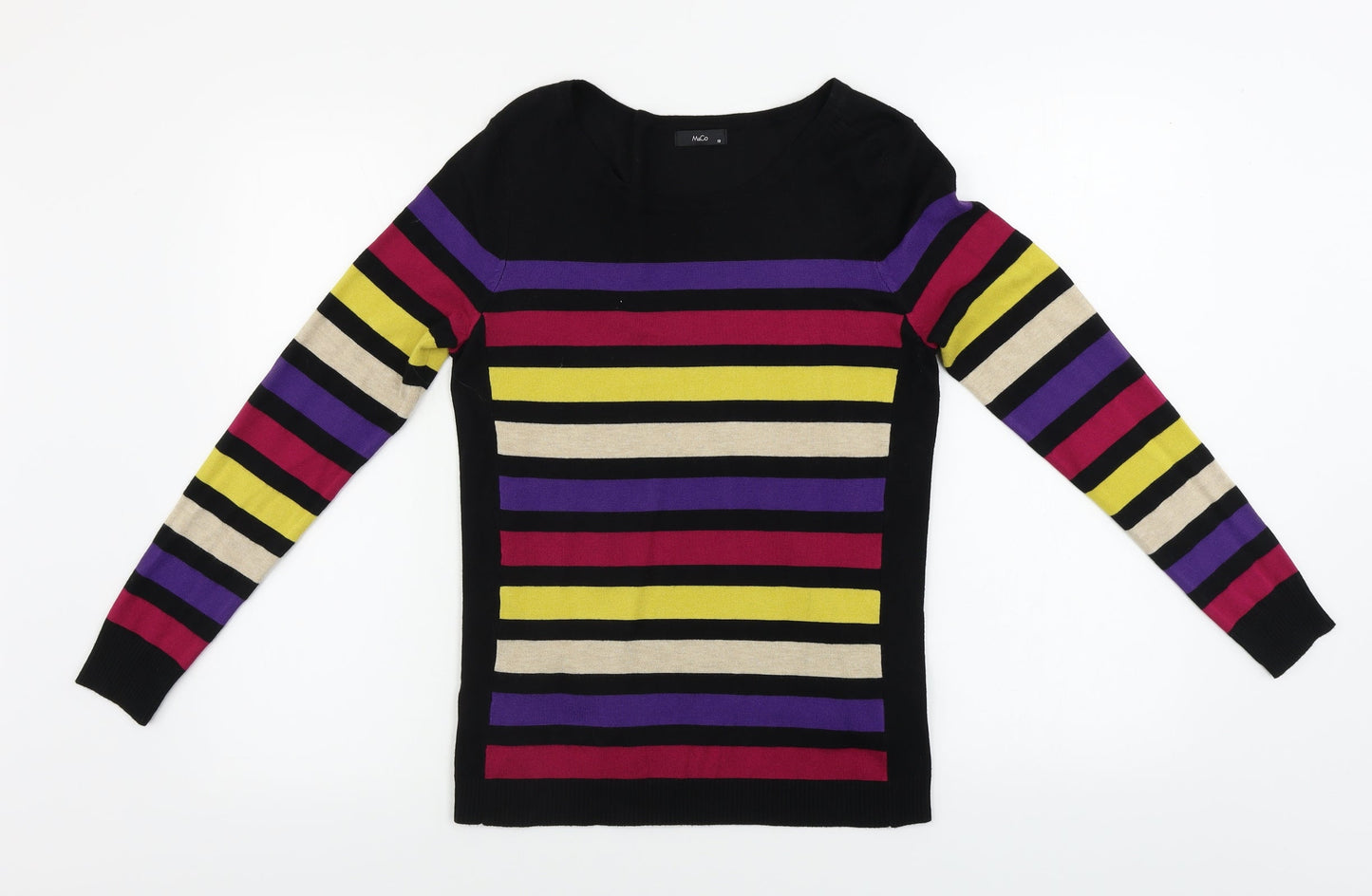 M&Co Womens Black Striped  Pullover Jumper Size 10