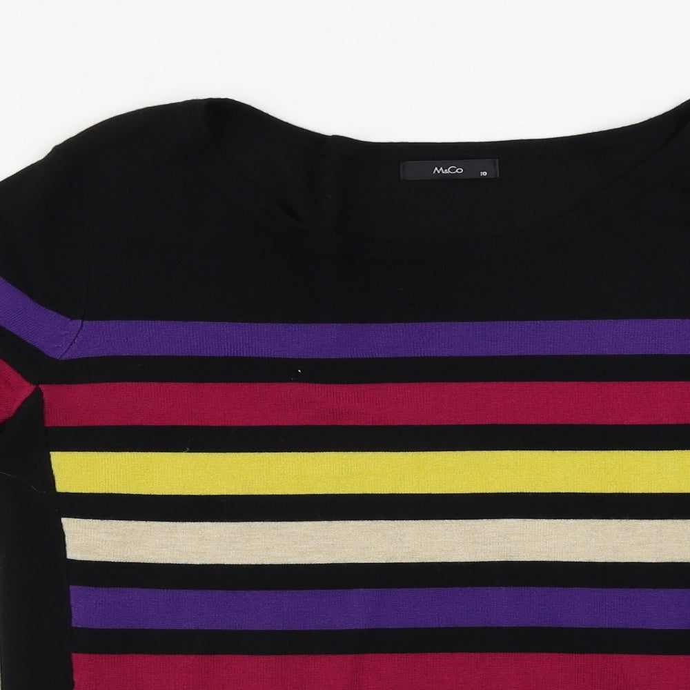 M&Co Womens Black Striped  Pullover Jumper Size 10